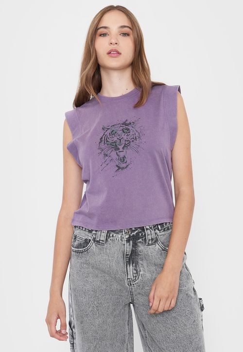 Polera Mujer Manga Vuelos Color Morado