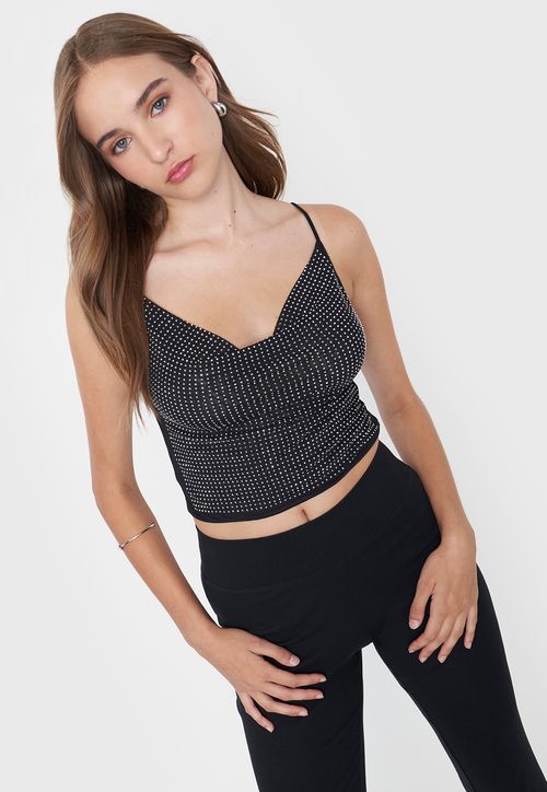 Peto Mujer Brillos Drapeado Negro
