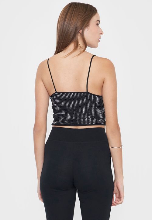 Peto Mujer Brillos Drapeado Negro