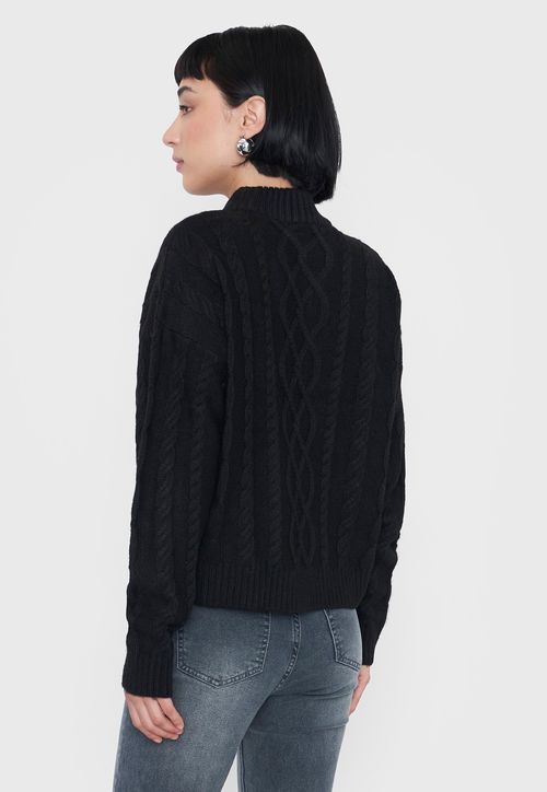 Sweater Mujer Cuello Moc Trenza Negro