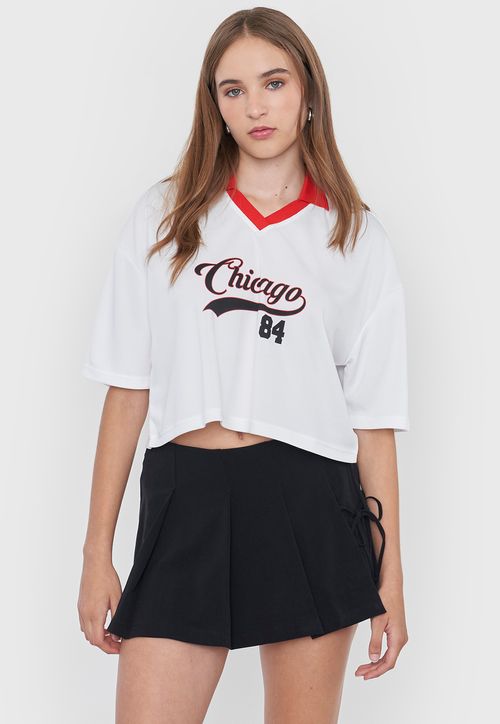 Polera Mujer Crop Número Blanco
