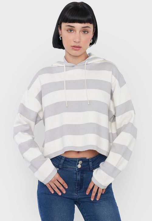 Sweater Mujer Hoodie Gris Rayas