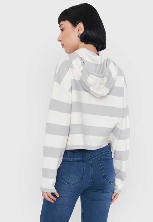Sweater Mujer Hoodie Gris Rayas