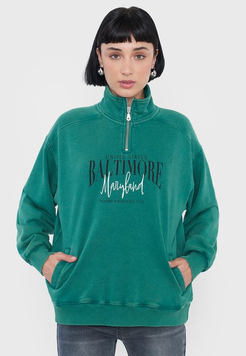 Polerón Mujer Half Zipper Verde