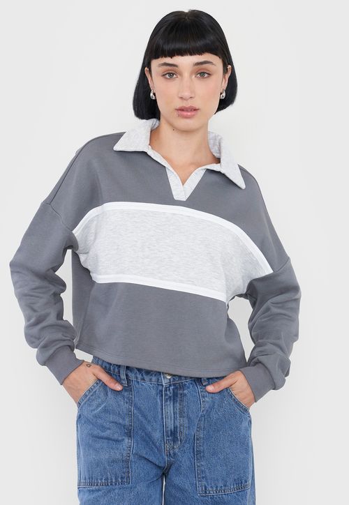 Polerón Mujer Cuello Polo Negro