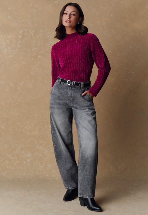 Jeans Mujer Balloon Fit Gris