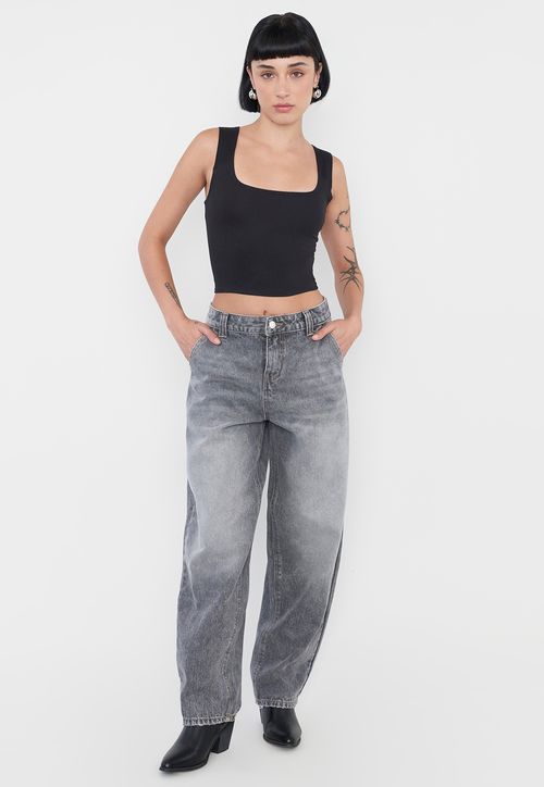 Jeans Mujer Balloon Fit Gris