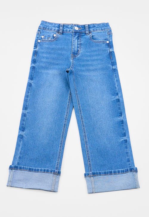 Jeans Niña Kids Wide Leg Roturas Azul Medio