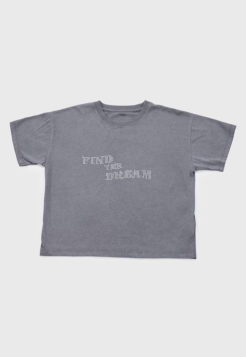 Polera Niña Teen M/C Lavada Strass Gris