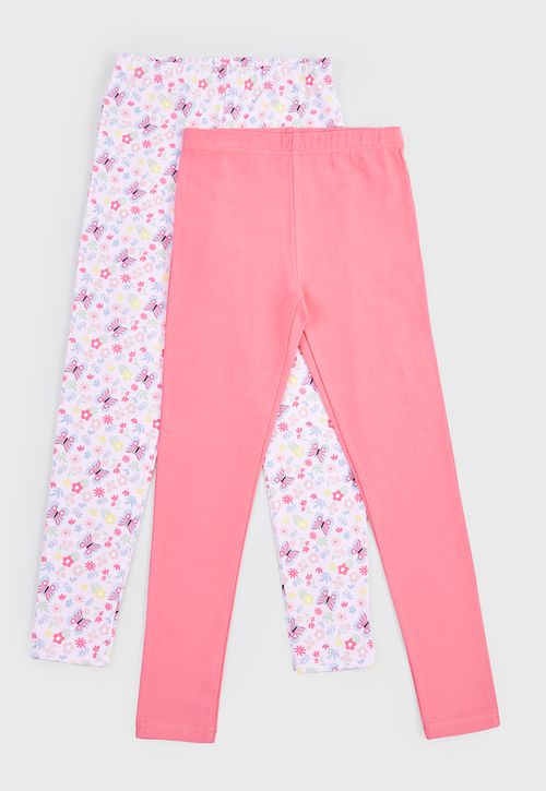 Calza Niña Kids Bipack Solida + Full Print Rosado