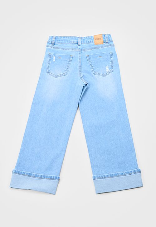 Jeans Niña Kids Wide Leg Roturas Azul Claro