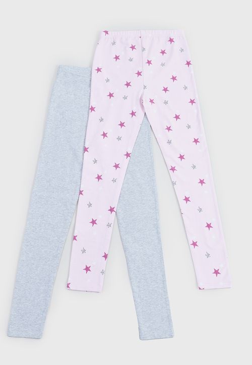 Calza Niña Teen Bipack Solida + Full Print Rosado