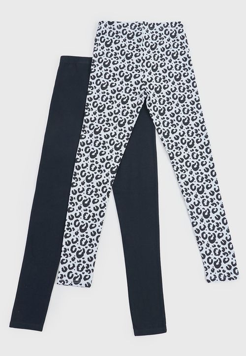 Calza Niña Teen Bipack Solida + Full Print Gris