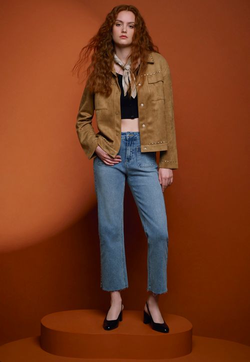Jeans Mujer Straight Fit Bolsillos Azul Medio