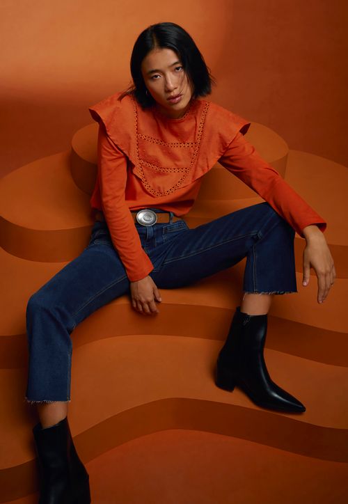 Polera Mujer Vuelos Color Terracota
