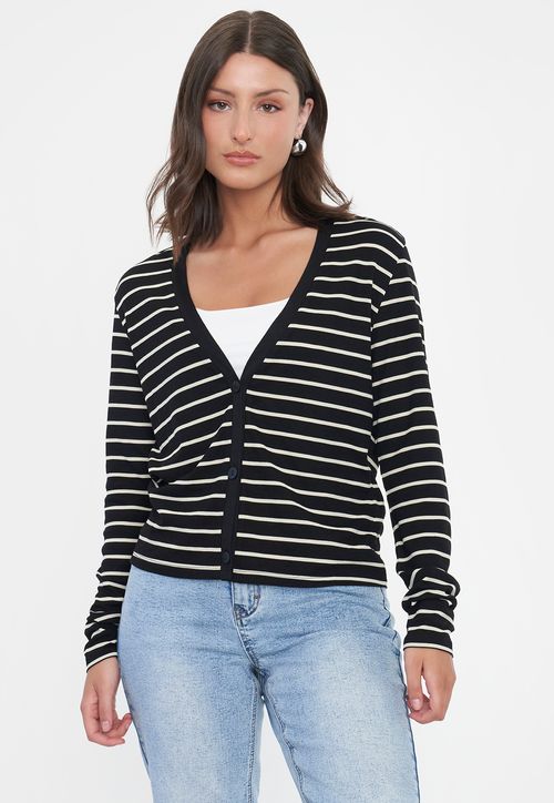 Sweater Mujer Cárdigan Líneas Blancas