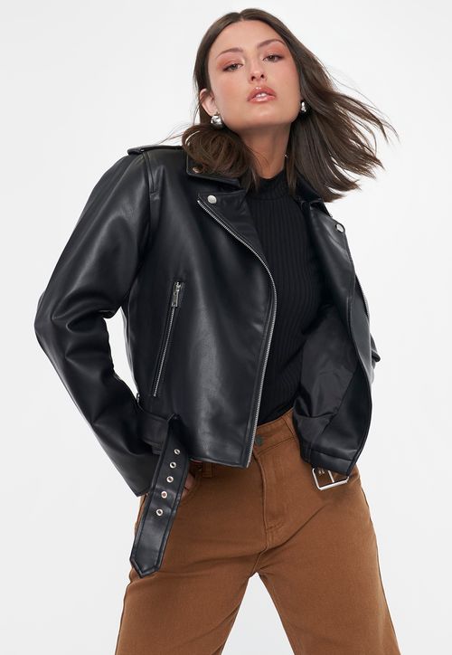 Chaqueta Mujer Biker Ecocuero Negro