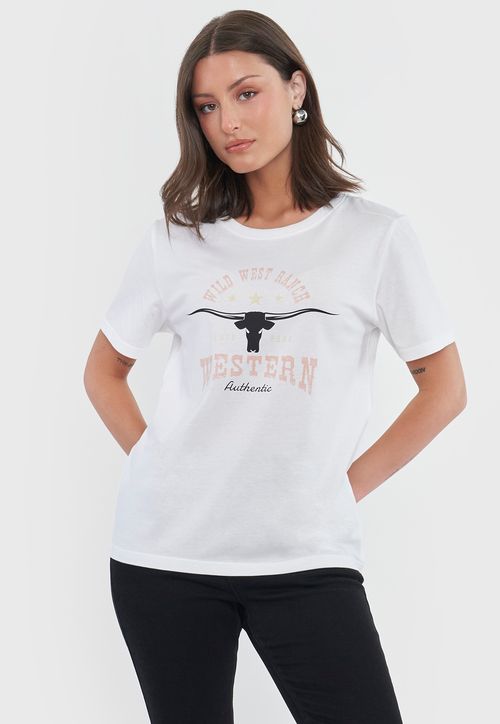 Polera Mujer Print Wester Blanco