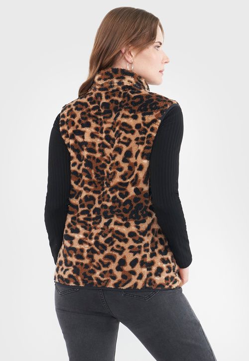 Polerón Mujer Coral Sin Mangas Animal Print Café