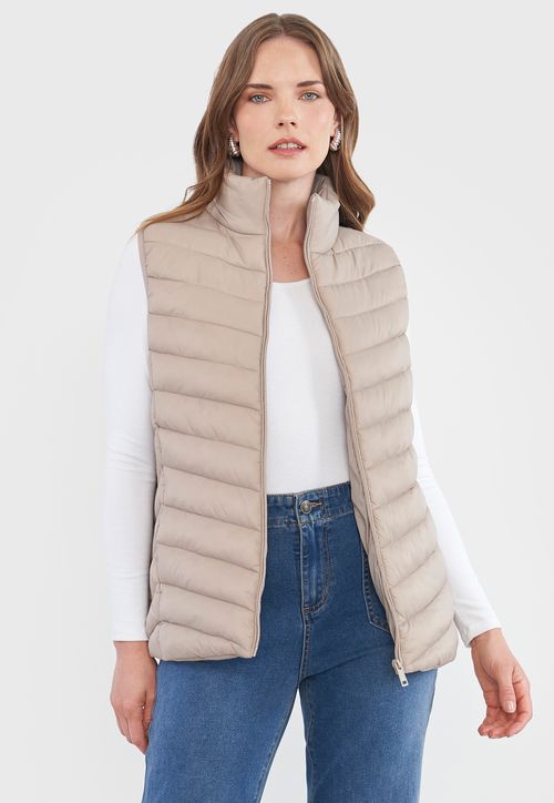 Parka Mujer Beige Sin Mangas
