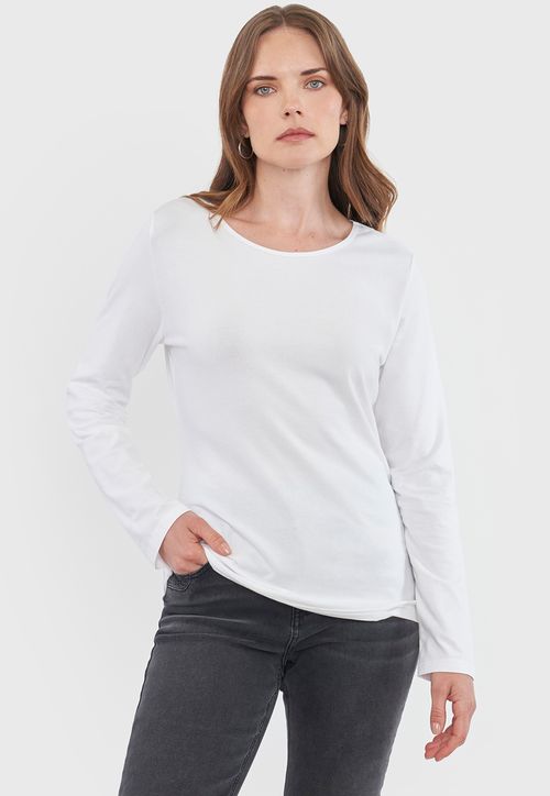Polera Mujer Básica Manga Larga Blanco