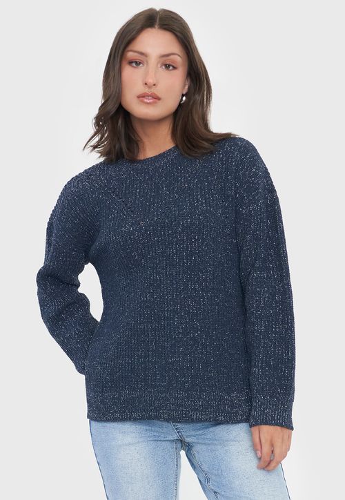 Sweater Mujer Chenille Lurex Azul Marino