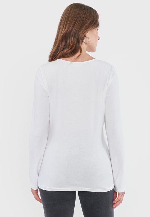 Polera Mujer Básica Manga Larga Blanco
