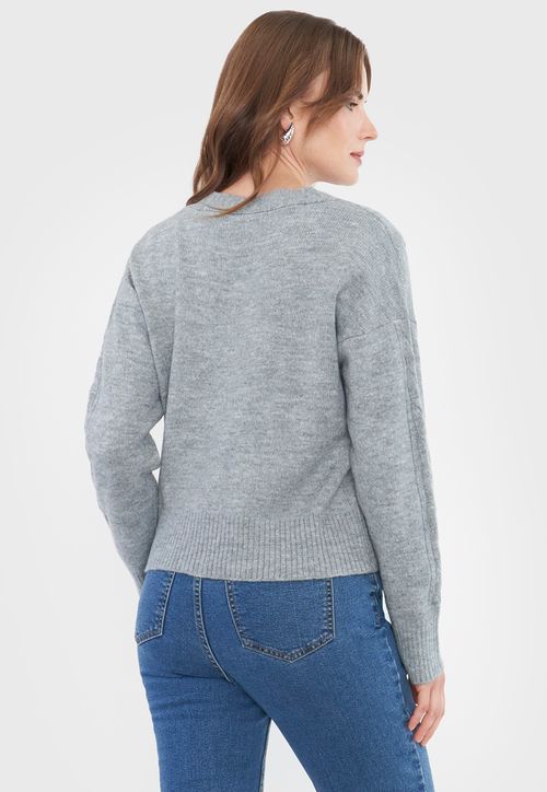 Sweater Mujer Cárdigan Trenzas Gris
