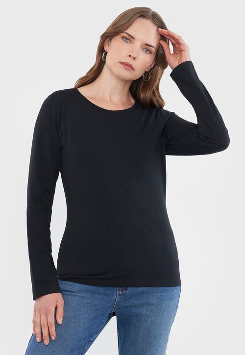 Polera Mujer Básica Manga Larga Negro