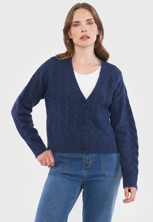 Sweater Mujer Cárdigan Trenzas Azul Marino