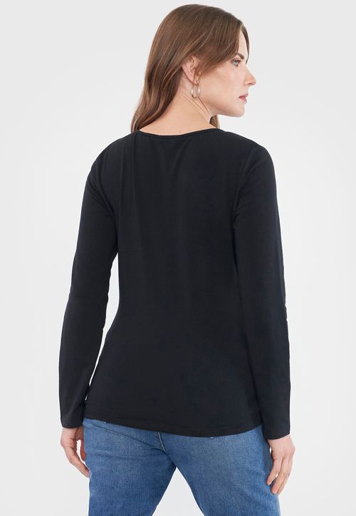 Polera Mujer Básica Manga Larga Negro