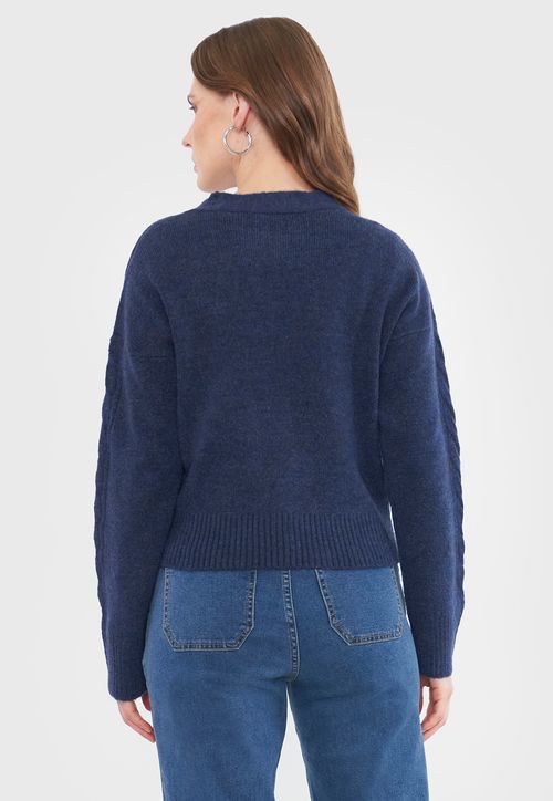Sweater Mujer Cárdigan Trenzas Azul Marino