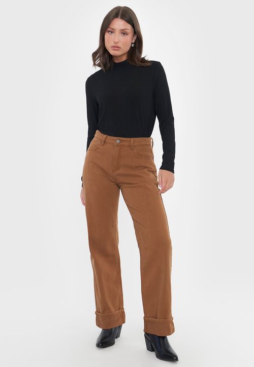 Jeans Mujer Straight Fit Full Lengh Café