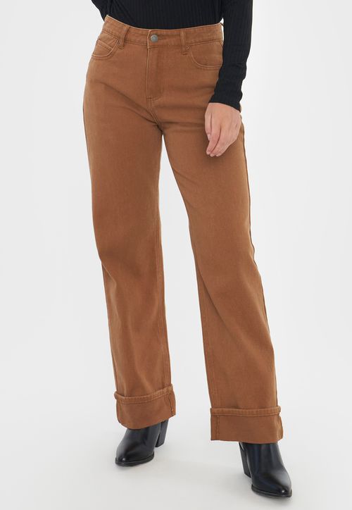 Jeans Mujer Straight Fit Full Lengh Café