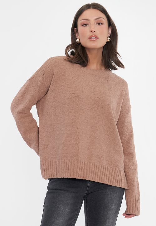 Sweater Mujer Chenille Cuello Redondo Camel