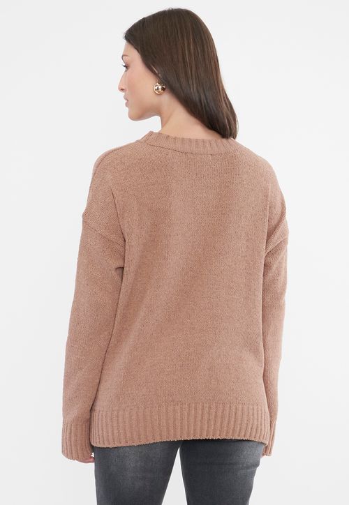 Sweater Mujer Chenille Cuello Redondo Camel