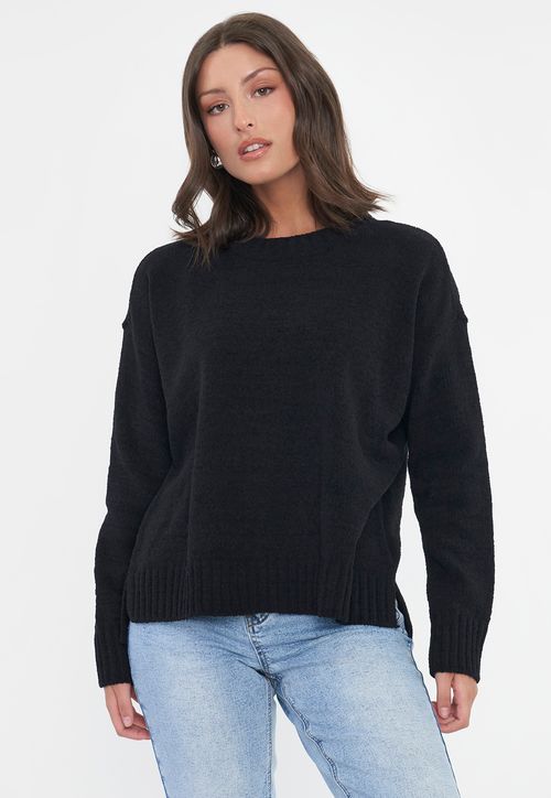 Sweater Mujer Chenille Cuello Redondo Negro