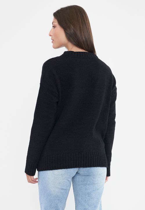Sweater Mujer Chenille Cuello Redondo Negro