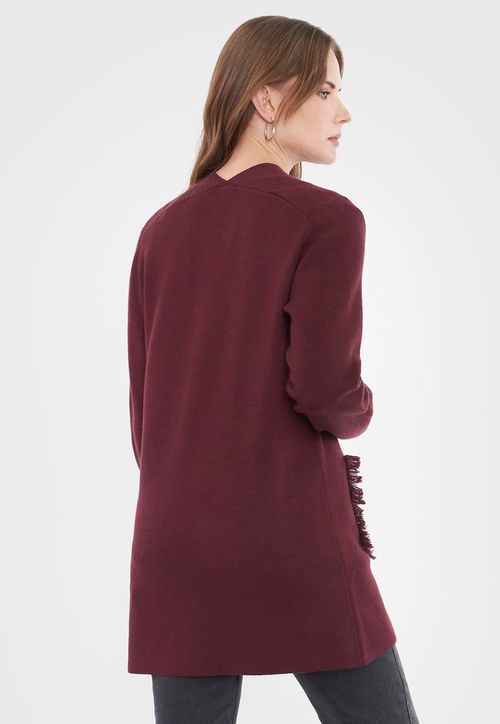 Sweater Mujer Cárdigan Flecos Burdeo