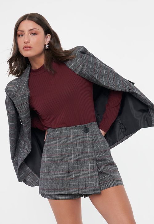 Skort Mujer Botón Gris Checks