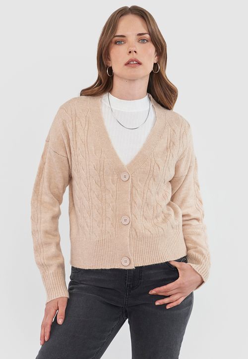 Sweater Mujer Cárdigan Trenzas Beige