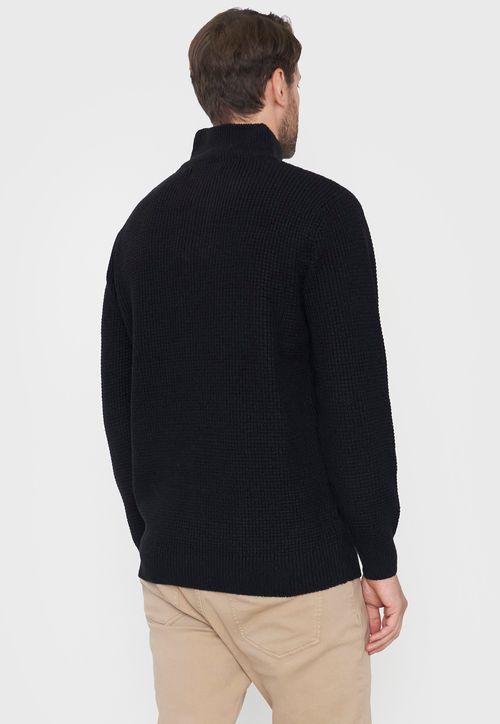 Tejido Hombre Cuello Botones Negro