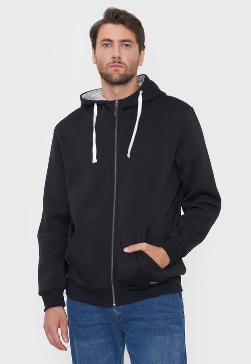 Polerón Hombre Full Zipper Liso Color Negro