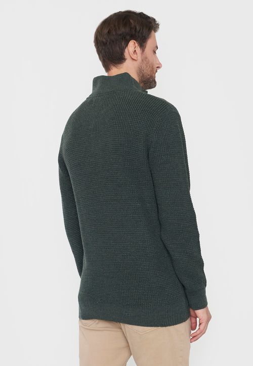 Tejido Hombre Cuello Botones Verde