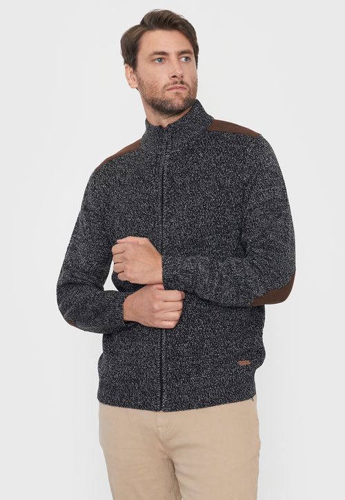 Tejido Hombre Full Zipper Suede Negro