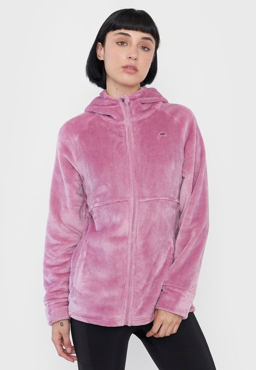 Polerón Mujer Deportivo Peludo Color Palo Rosa