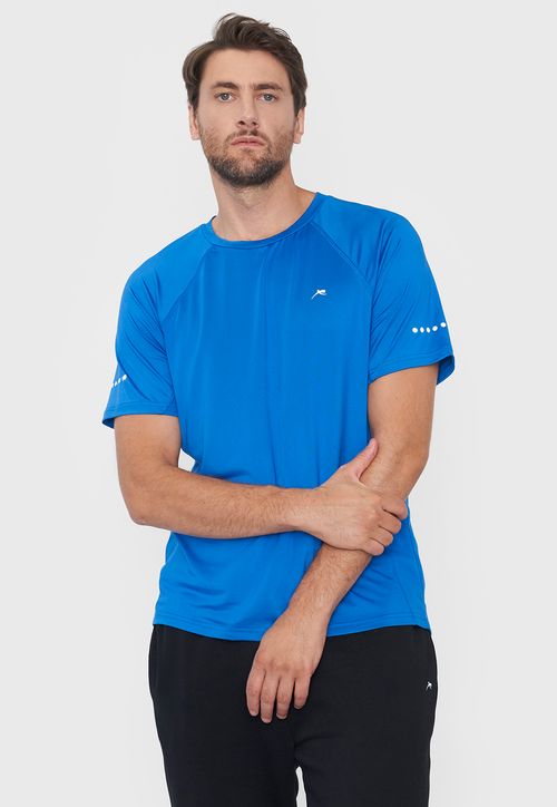 Polera Hombre Deportiva Poliester R-Neck 3 Azul