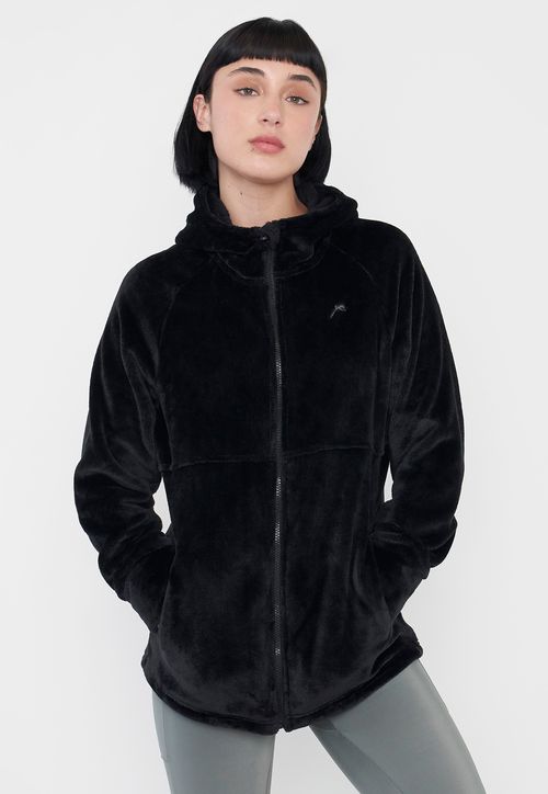 Polerón Mujer Deportivo Peludo Color Negro