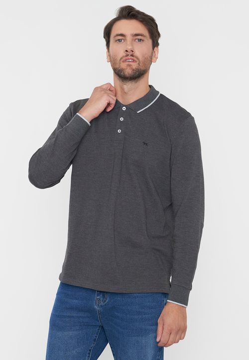 Polera Hombre Polo Piqué M/L Charcoal