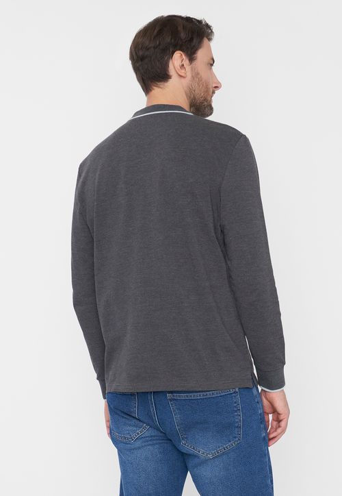 Polera Hombre Polo Piqué M/L Charcoal